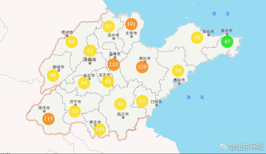 山東省十七市環(huán)境空氣AQI指數(shù)